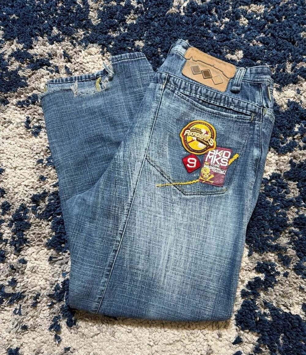 Akademiks Jeans Size 40 Blue Denim Y2K Patches Baggy